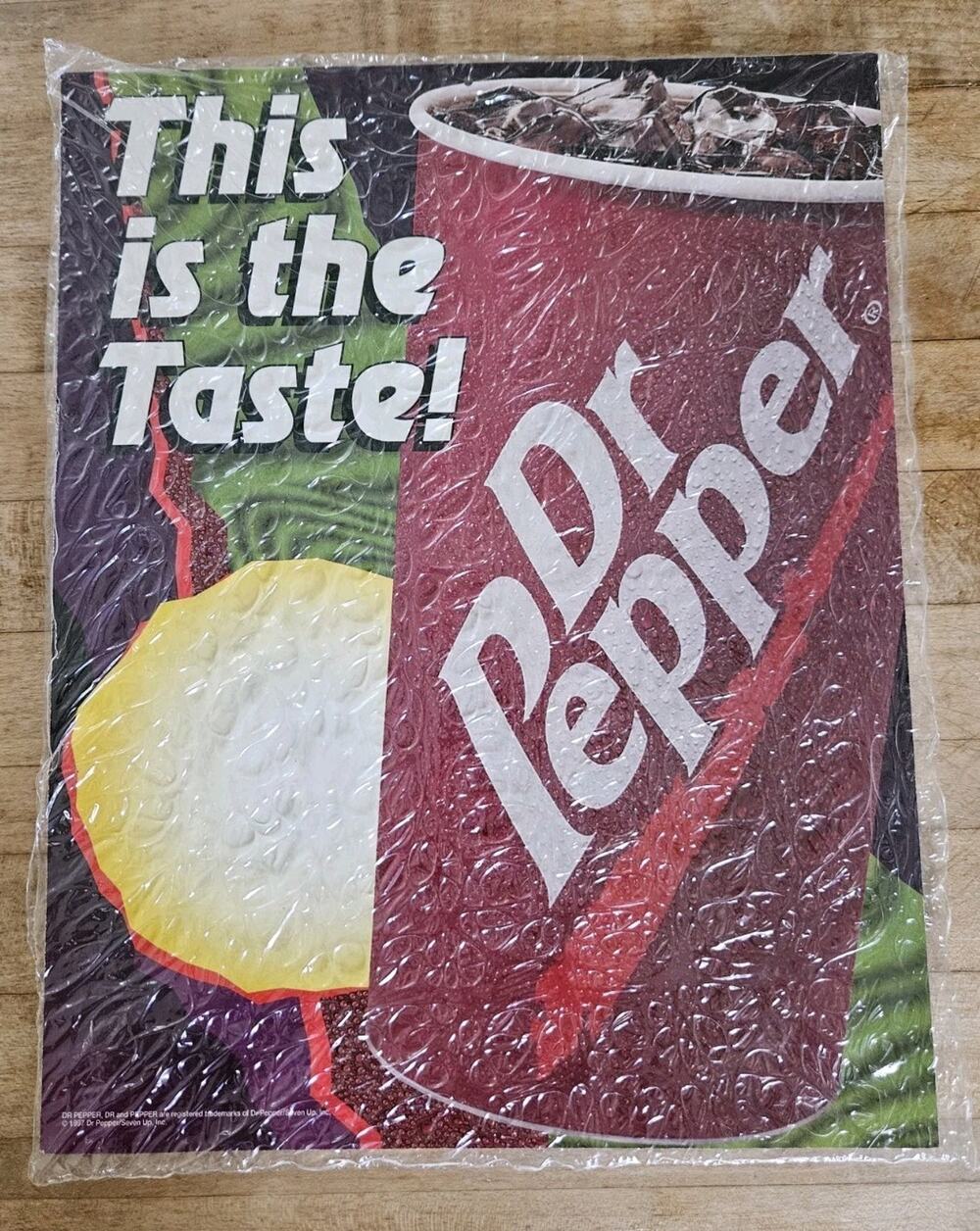 NOS Cardboard Dr Pepper Easel Back Sign, 1997 , Still In Plastic 14" X 11" NEW